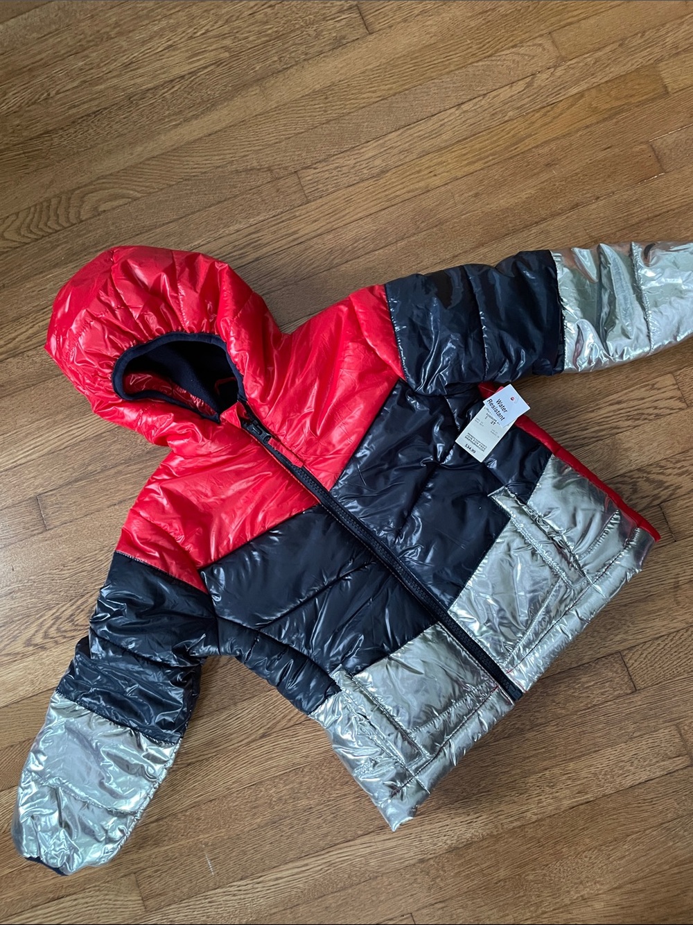Size 2t NWT Athletech Kids Colorblock Puffer Jacket - Red, Black & Silver boys